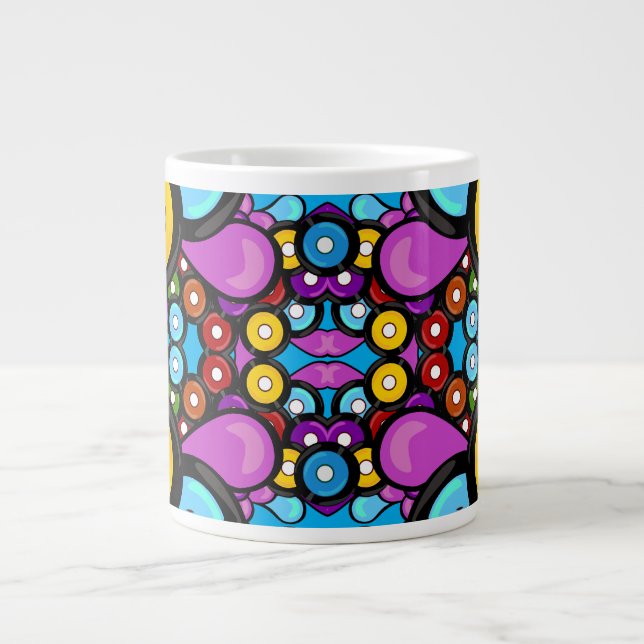 Fun Cute Colourful Retro Record Kaleidoscope Party Large Coffee Mug (Front)
