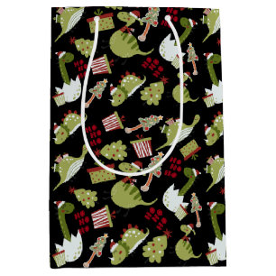 Fun Cute Dinosaurs Santa Hats Presents Christmas Medium Gift Bag