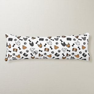 Fun Cute Dog Breeds with Bones and Paw Prints Body Cushion
