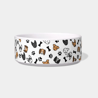 Fun Cute Dog Breeds with Bones and Paw Prints Bowl
