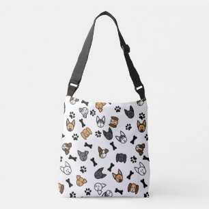 Fun Cute Dog Breeds with Bones and Paw Prints Crossbody Bag