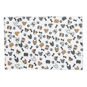 Fun Cute Dog Breeds with Bones and Paw Prints Pillowcase