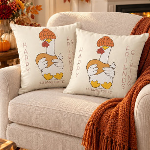 Fun Cute Duck Happy Friendsgiving Gift Cushion