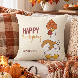 Fun Cute Duck Happy Friendsgiving Gift Cushion