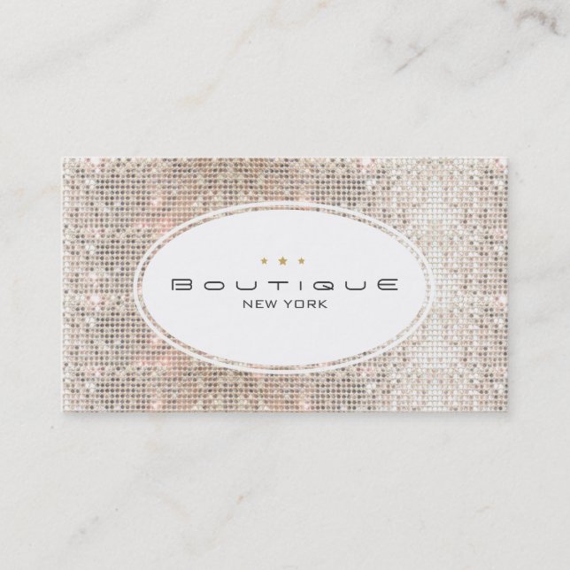 Fun & Cute Fashion Boutique Faux Silver Sequins Business Card (Front)