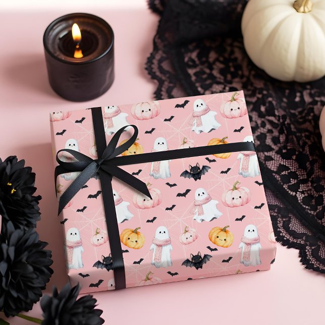 Fun Cute Ghost bat pumpkin & Spider Web Halloween Wrapping Paper (Fun Cute Ghost bat pumpkin & Spider Web Halloween Wrapping Paper)