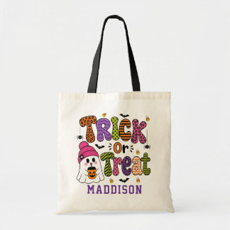 Fun Cute Ghost Personalised Kids Trick or Treat Tote Bag