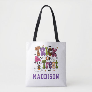 Fun Cute Ghost Personalised Kids Trick or Treat Tote Bag
