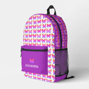 Fun Cute Girl Purple Pink School Butterfly Pattern Printed Backpack