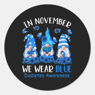 Fun Cute Gnomes Wear Blue For Type1 Diabetes Aware Classic Round Sticker