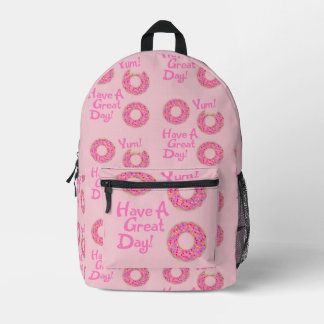 Fun Cute Great Day Doughnut Slogan Pattern Printed Backpack