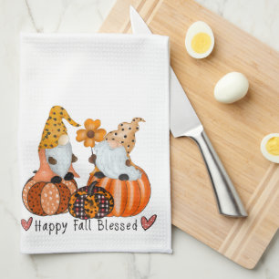 Fun Cute Happy Fall Blessed Gnomes Tea Towel