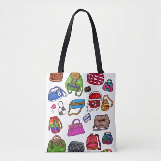 Fun Cute Illustrated Purse Pattern Art Design Tote Bag (Front)