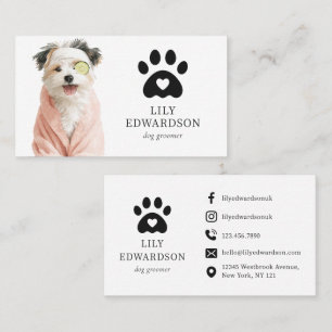 Fun Cute Illustration Pet Dog Groomer Paw Print Business Card