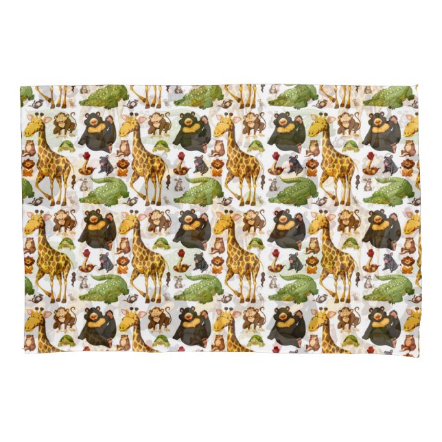 Fun Cute Jungle Animals Pillowcase (Front)