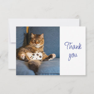 Fun Cute Kitten Cat Gamer Gaming Thank You Card