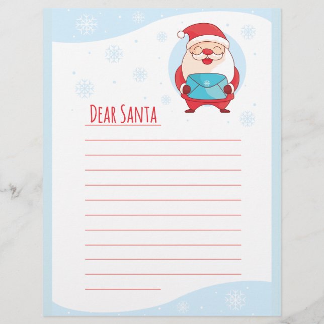 Fun Cute Letter to Dear Santa Claus lined template (Front)