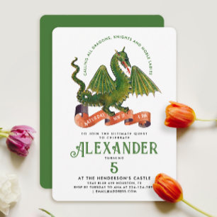Fun Cute Medieval Green Dragon Knight Quest Kids Invitation