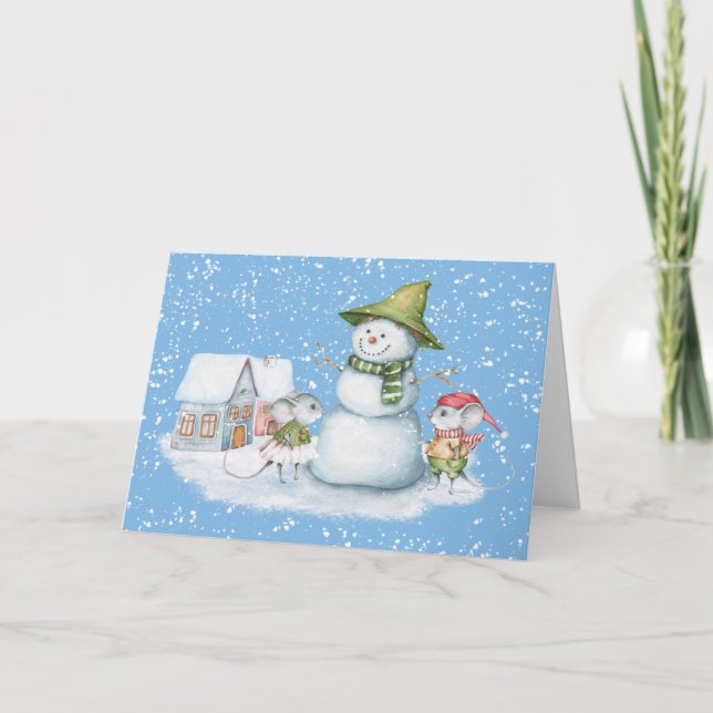 Fun Cute Merry Christmas Snow Holiday Card (Front)