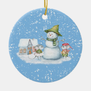 Fun Cute Merry Christmas Snow Holiday Ceramic Ornament
