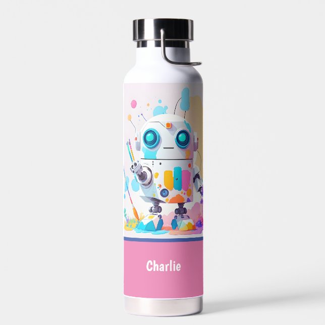 Fun Cute Messy Robot Painting Splashes Water Bottle (Left)