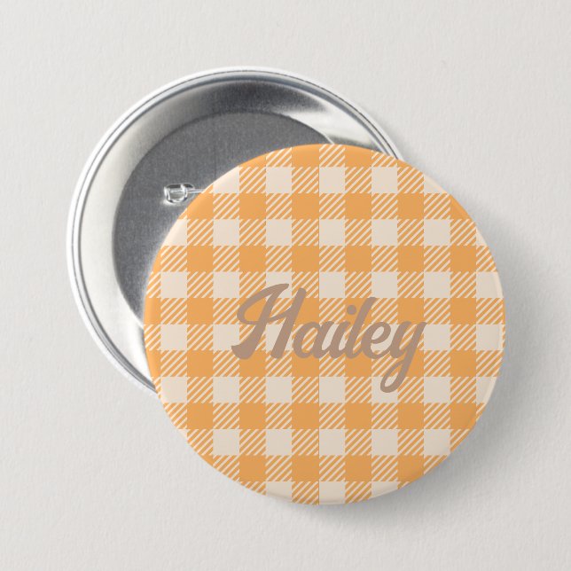Fun Cute orange gingham preppy plaid checked 7.5 Cm Round Badge (Front & Back)
