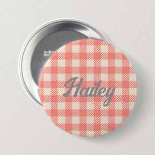 Fun Cute peach pink gingham preppy plaid checked 7.5 Cm Round Badge