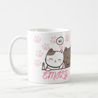 fun cute pink paws cat with your name coffee mug