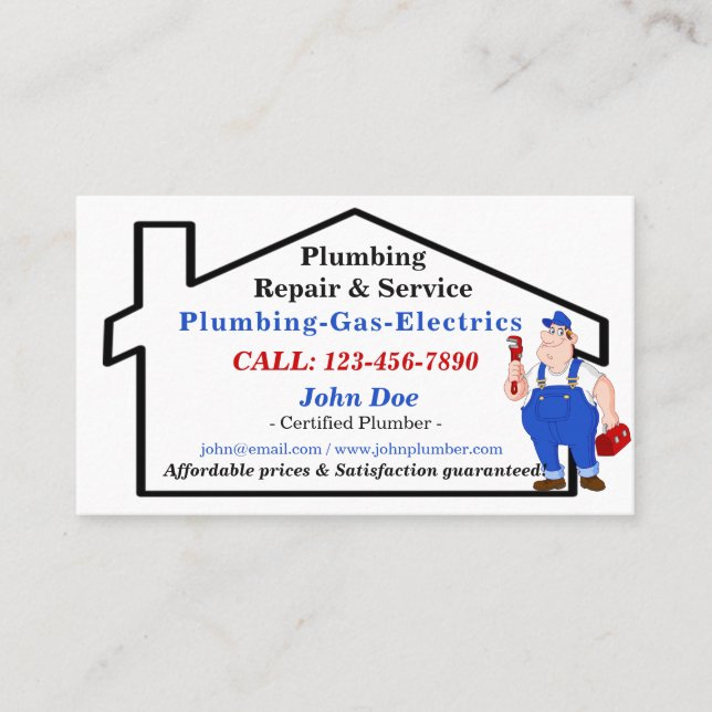 Fun Cute Plumbing Plumber Handyman Business Card (Front)