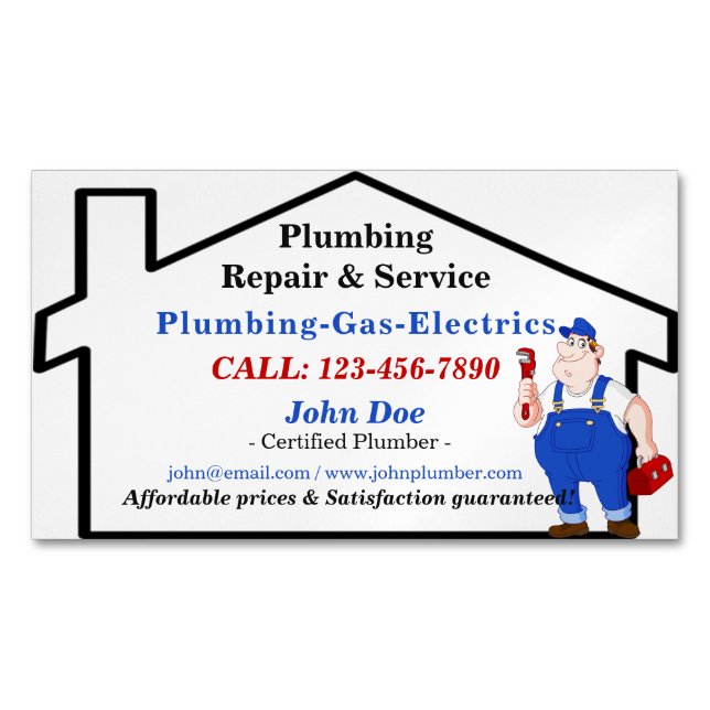 Fun Cute Plumbing Plumber Handyman Magnetic Business Card (Front)