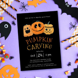 Fun Cute Pumpkin Carving Halloween Party Invite
