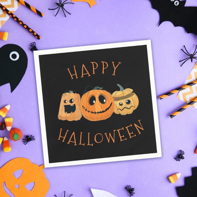 Fun Cute Pumpkin Jack O'Lanterns Halloween Party Napkin (Creator Uploaded)