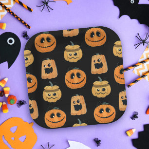 Fun Cute Pumpkin Pattern Halloween Party Paper Plate