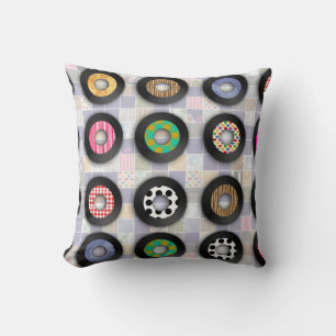 Fun Cute Retro Music Illustrated Vinyl Records Cushion