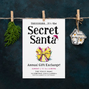 Fun Cute Secret Santa Colourful Gift Bow Watercolo Invitation