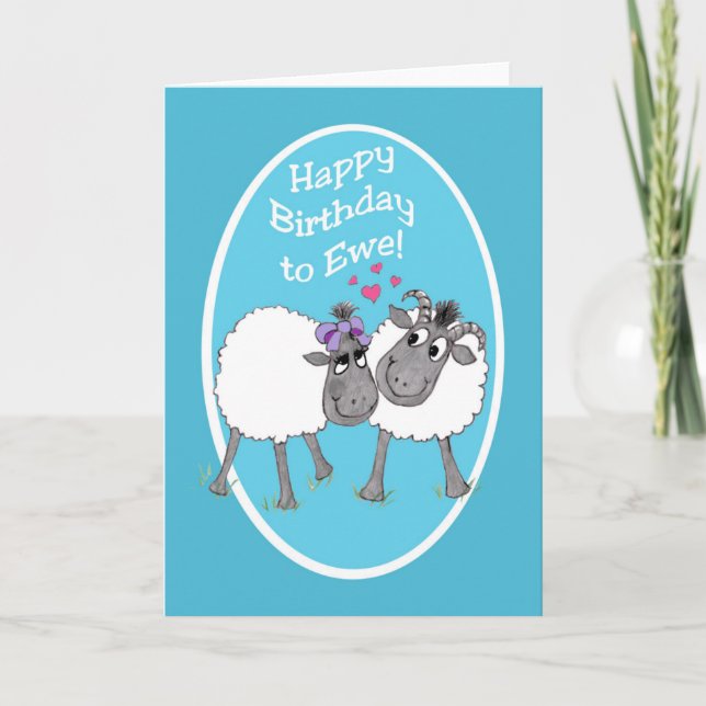 Fun Cute Sheep Happy Birthday to Ewe Card (Front)