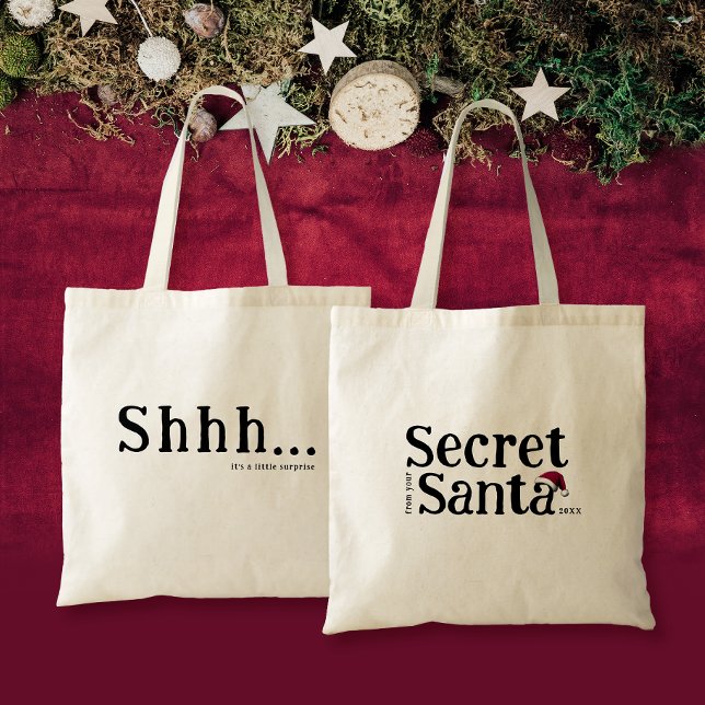 Fun Cute Shh It's A Surprise Secret Santa Red Hat  Tote Bag (Creator Uploaded)