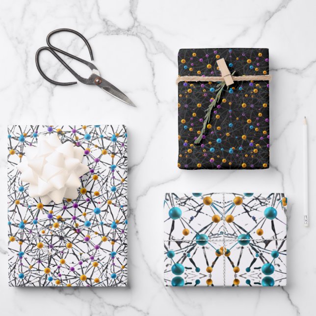 Fun cute spheres interconnected Molecular Network Wrapping Paper Sheet (Front)