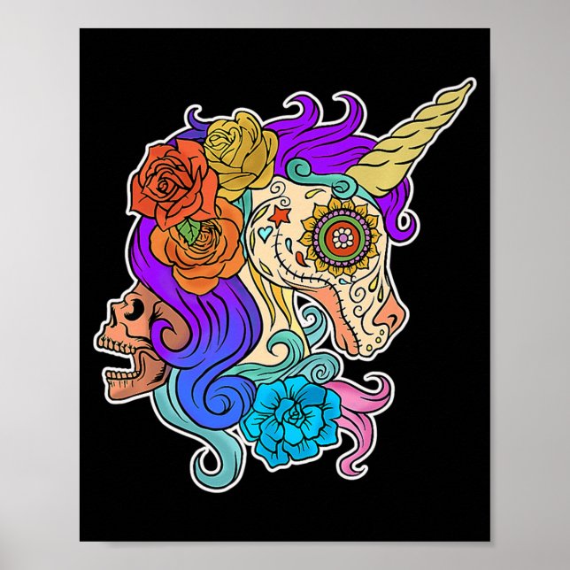 Fun Cute Sugar Skull Unicorn Halloween Gifts Costu Poster (Front)