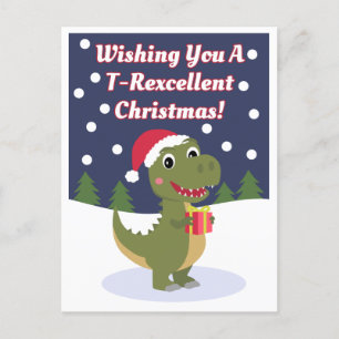 Fun Cute T-rex Christmas Greeting Post Card