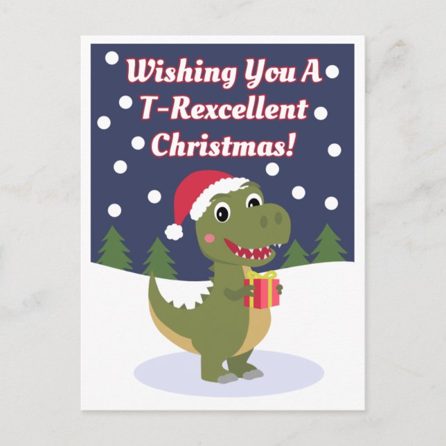 Fun Cute T-rex Christmas Greeting Post Card (Front)