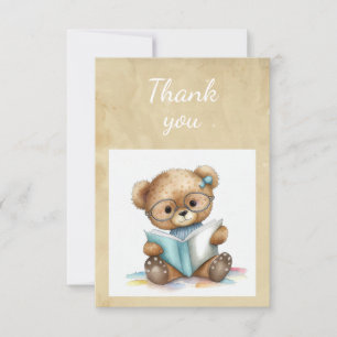 Fun Cute Teddy Bear Reading Books Thanks Thank You Card