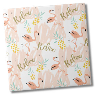 Fun Cute Tropical Pastel Pineapple Pink Flamingo Ceramic Tile