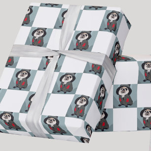 Fun Cute Turquoise Sherlock Pug Christmas Holiday  Wrapping Paper