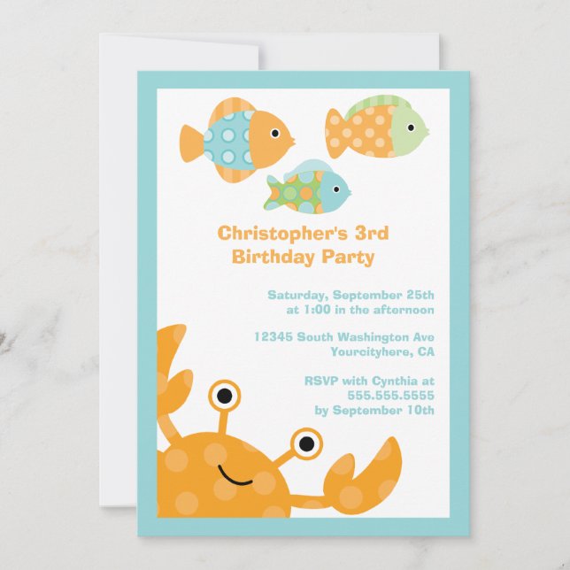 Fun cute under the sea birthday party invitation (Front)