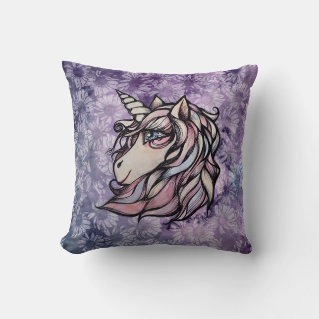Fun cute unicorn art unicorns design cushion (Front)