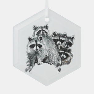Fun Cute Watercolor Racoon animal Wildlife Nature Glass Tree Decoration