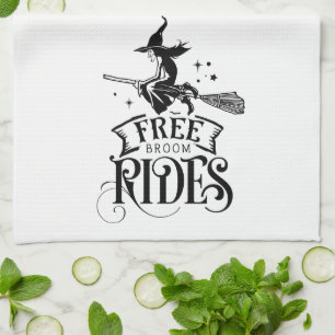 Fun Cute Witch Free Broom Rides Halloween Tea Towel