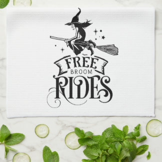 Fun Cute Witch Free Broom Rides Halloween Tea Towel