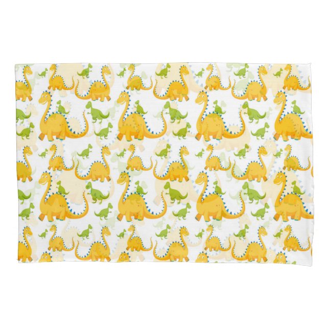 Fun Cute Yellow And Green Dinosaurs Pillowcase (Front)
